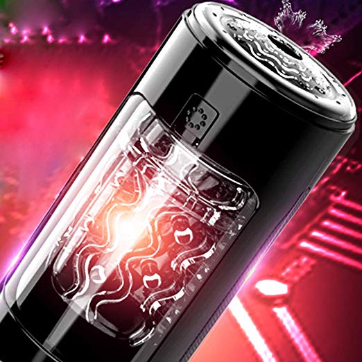 Full Automatic Piston and Wriggle Rotation Male Masturbator Intelligent Heating Sexual Moans - Black.
