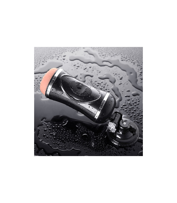 Double Ended Strong Suction Cup Male Masturbator Realistic Vagina and Ass Extrudable Shaft - Black