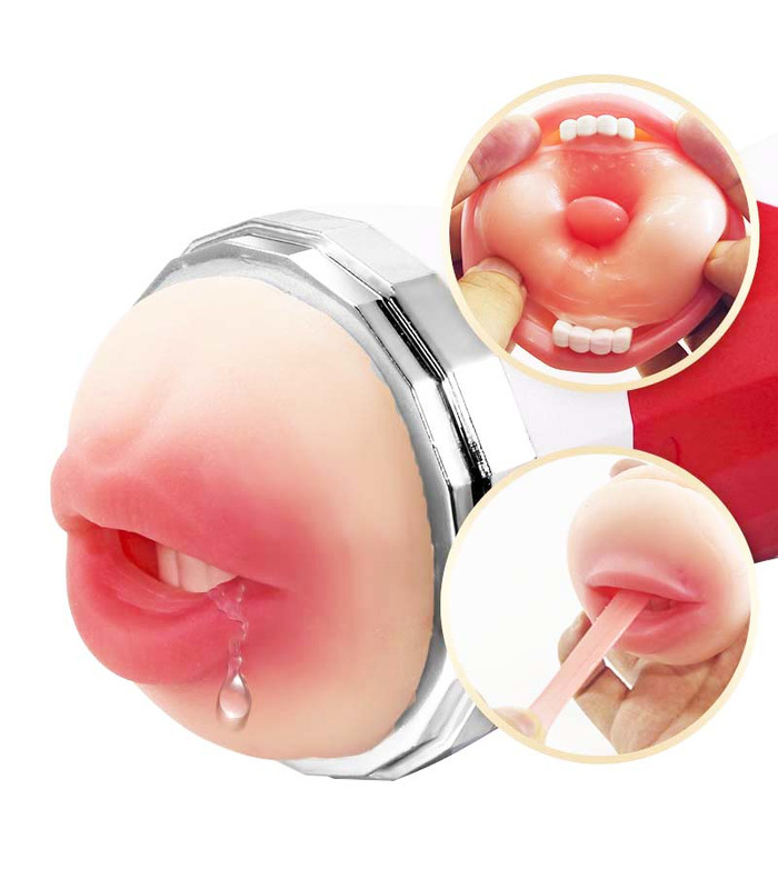 Double-Headed Aircraft Cup Stretchy Masturbator With Tongue Teeth Emulational Adult Toy Male Sex Toy - Red