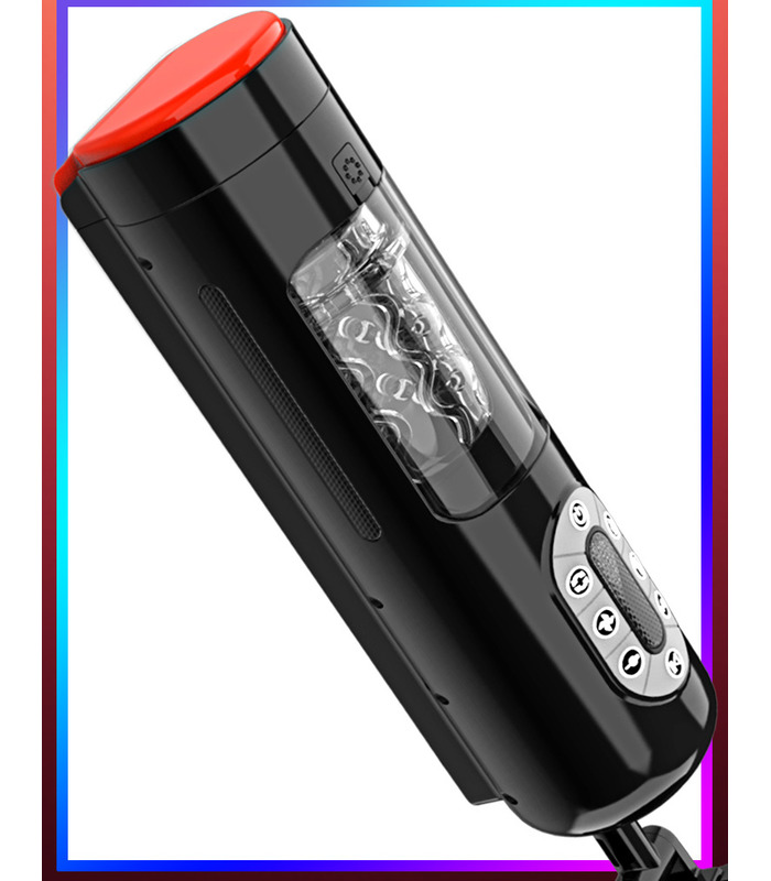 Full Automatic Piston and Wriggle Rotation Male Masturbator Intelligent Heating Sexual Moans - Black