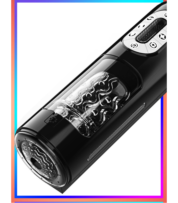 Full Automatic Piston and Wriggle Rotation Male Masturbator Intelligent Heating Sexual Moans - Black