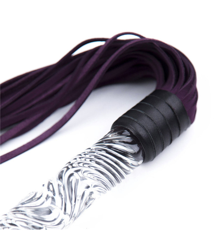 Leather Flogger Glass Handle Slave Training Gear BDSM Toy - Black