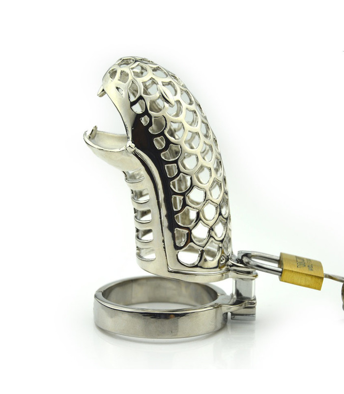 Snake Head Shape Teeth Male Chastity Cage Breathable Metal Sleeve Lock and Key