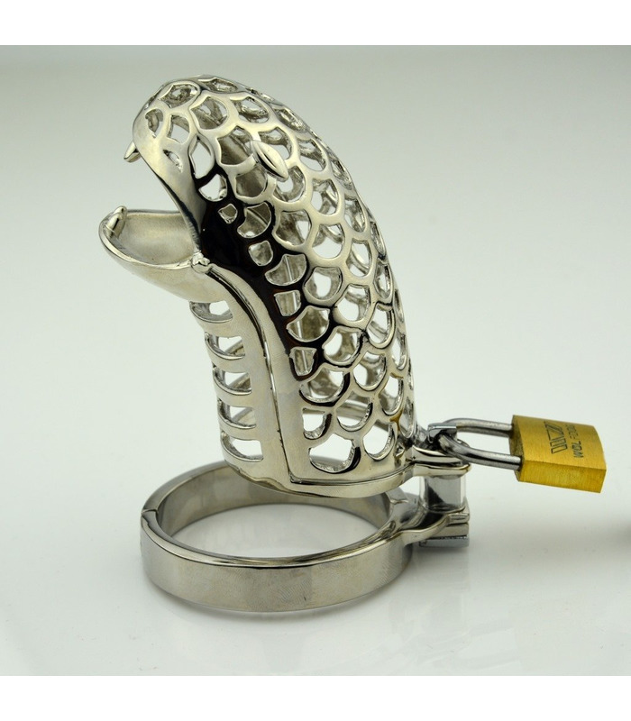 Snake Head Shape Teeth Male Chastity Cage Breathable Metal Sleeve Lock and Key
