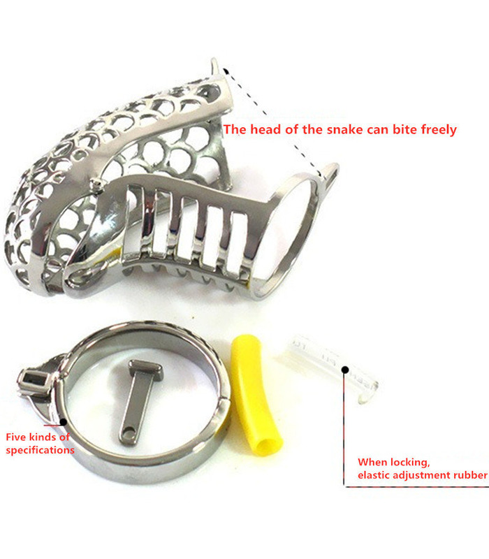 Snake Head Shape Teeth Male Chastity Cage Breathable Metal Sleeve Lock and Key