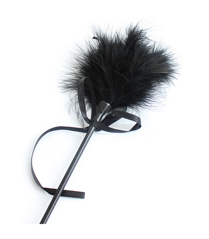 Black Leather Feather Paddles Bowknot Ribbon Sexy Fetish Toys Ticklers