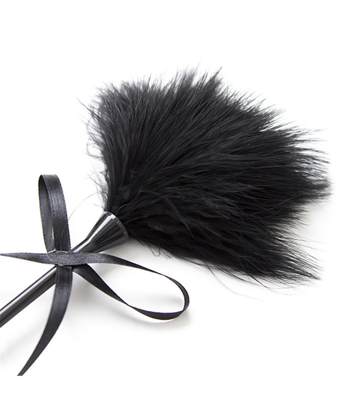 Black Leather Feather Paddles Bowknot Ribbon Sexy Fetish Toys Ticklers