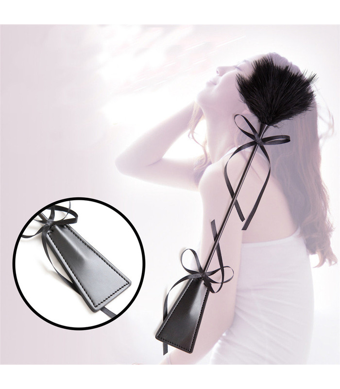 Black Leather Feather Paddles Bowknot Ribbon Sexy Fetish Toys Ticklers