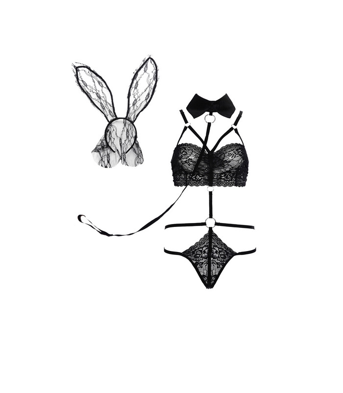 Neck Collar Bunny Girl Teddies Cosplay - FreeSize Black