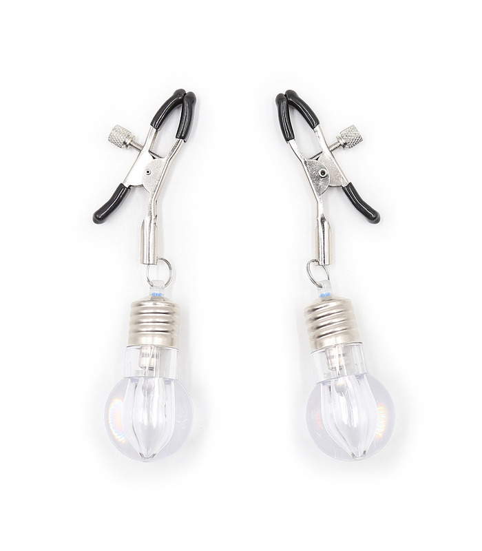1 Pair Flashing Bulbs Pendant Nipple Clamps Multicolors Lights For Couples Sex Toys - Black