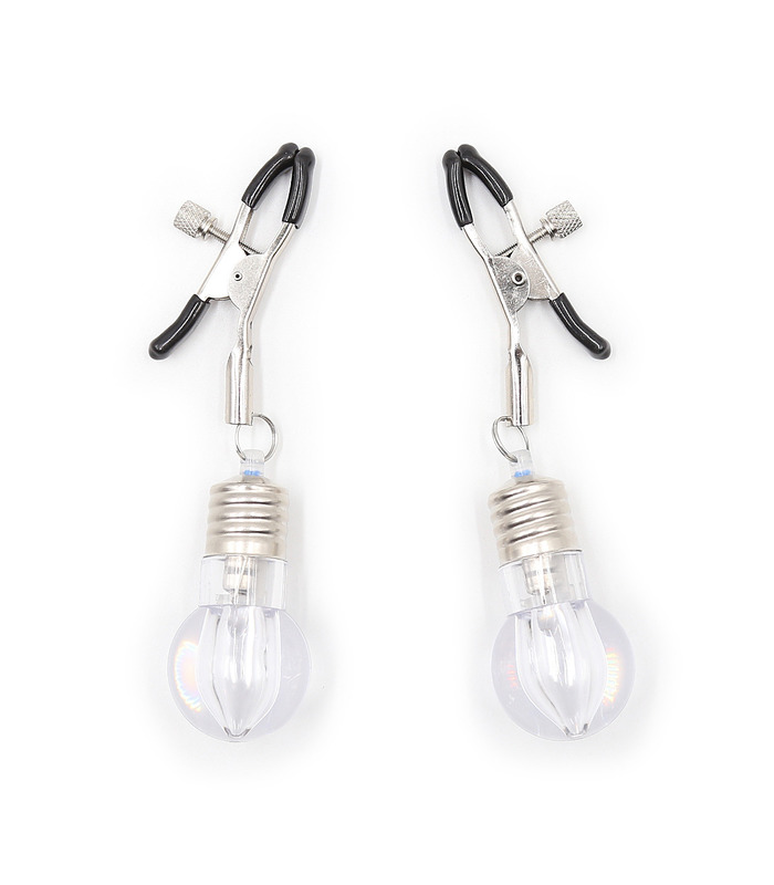 1 Pair Flashing Bulbs Pendant Nipple Clamps Multicolors Lights For Couples Sex Toys - Black