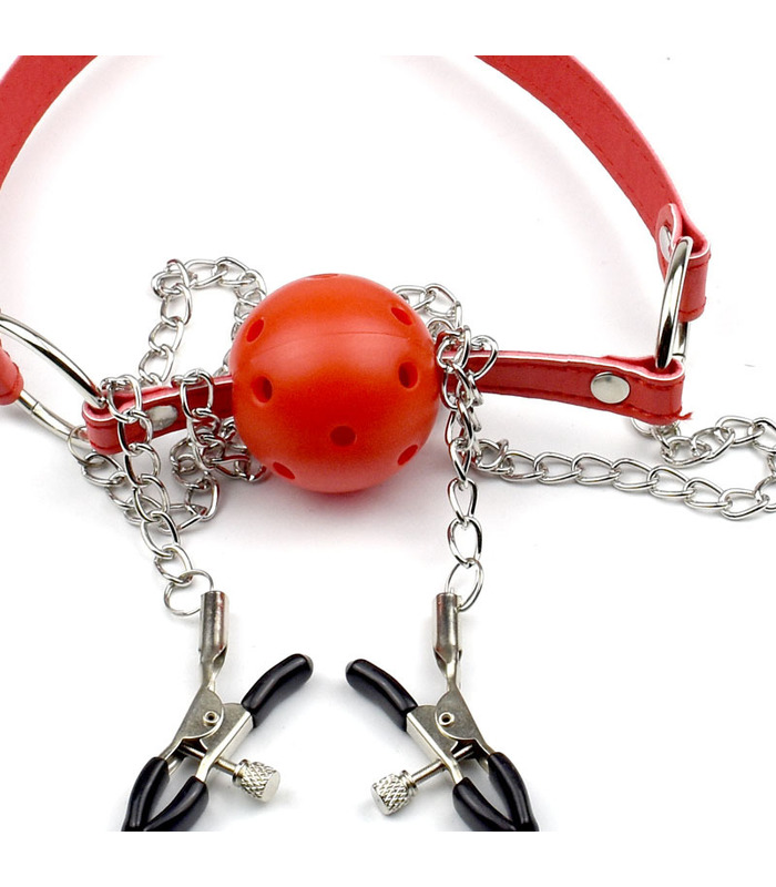 Breathable Ball Mouth Gags Nipple Clamps Set SM Wear Sex Toys For Couples