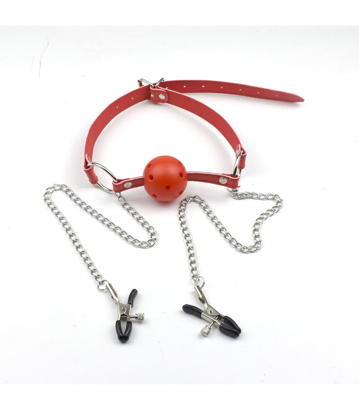 Breathable Ball Mouth Gags Nipple Clamps Set SM Wear Sex Toys For Couples