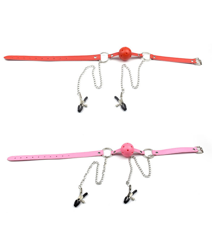 Breathable Ball Mouth Gags Nipple Clamps Set SM Wear Sex Toys For Couples