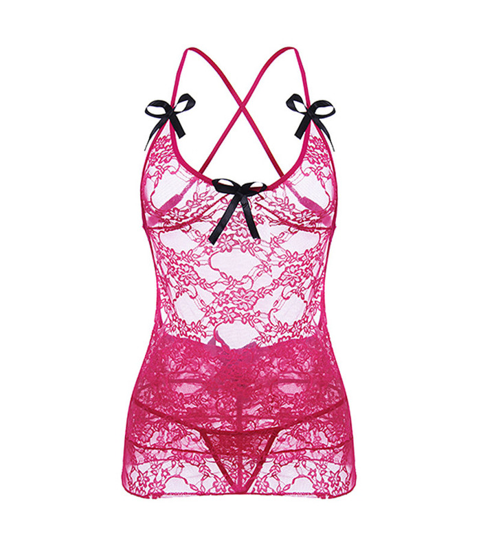 Lace Mesh Cross Gürtel Bogen Rückenfrei Rüschen-Hemd