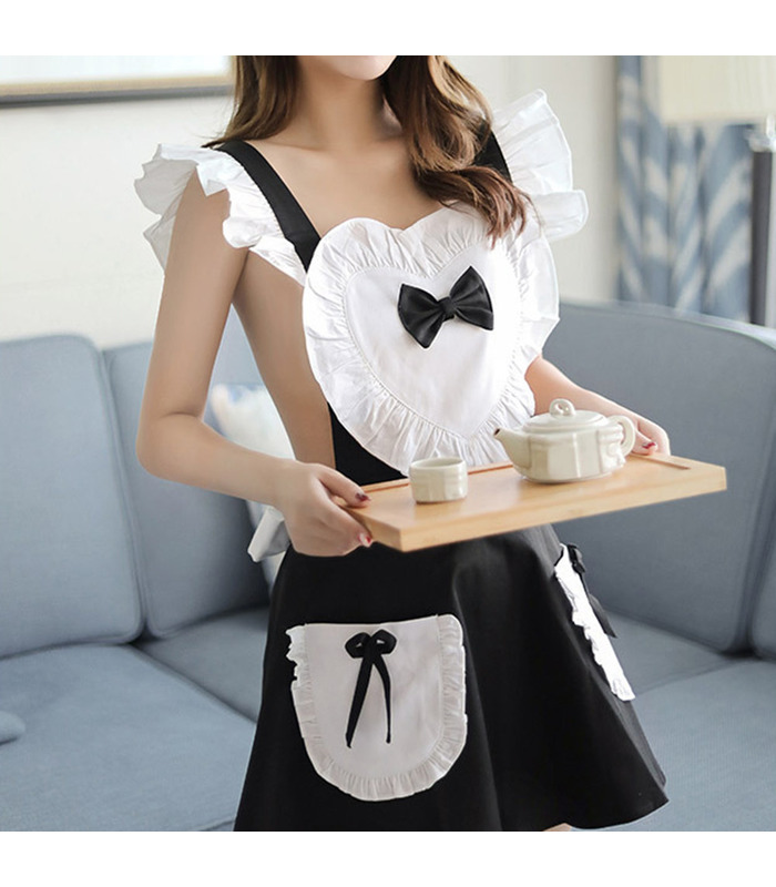 Sexy Apron Backless Lace Cute Maid Costumes - FreeSize Blue