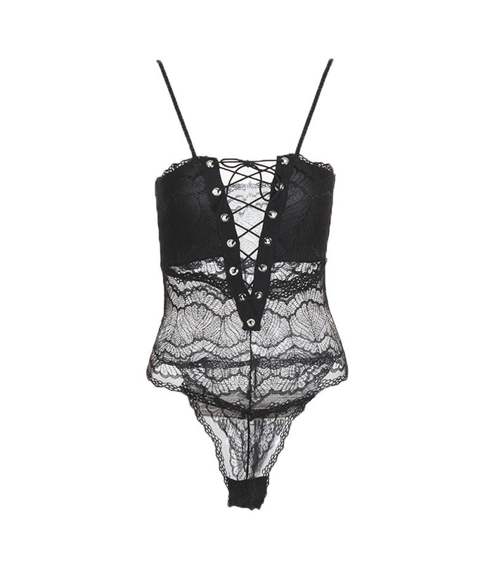 Laced Up Punk Suspenders Printed Teddies