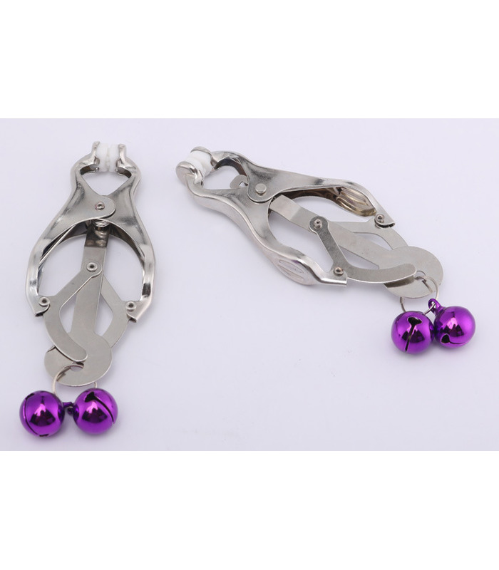 Stainless Steel Twin Bell Clover Style Nipple Clamps Sex Toys Adult Games - Silver