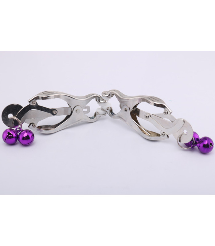 Stainless Steel Twin Bell Clover Style Nipple Clamps Sex Toys Adult Games - Silver
