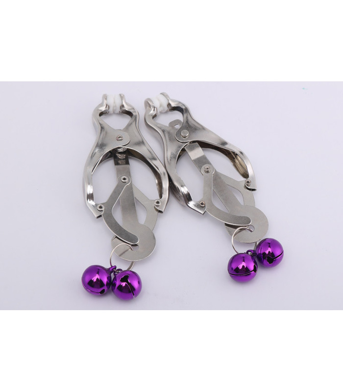 Stainless Steel Twin Bell Clover Style Nipple Clamps Sex Toys Adult Games - Silver
