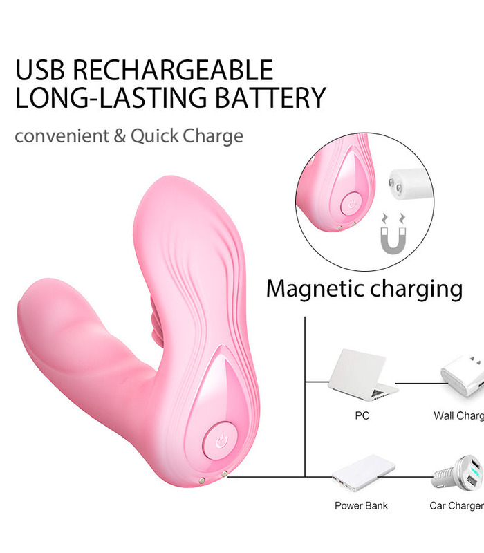 Wearable Vagina and Clit Licking Rechargeable Wireless Remote Control Vibrator by Dibe - Pink