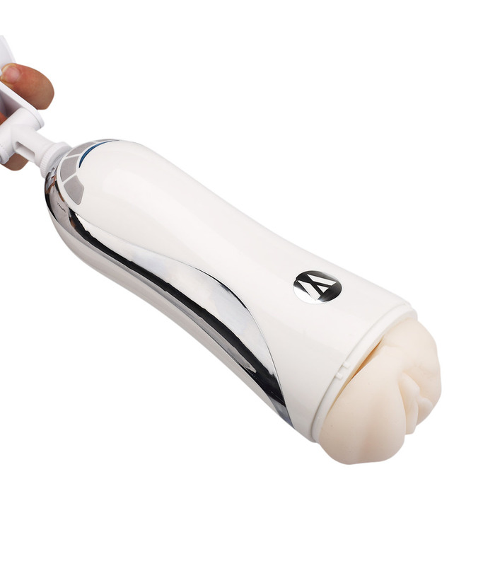 Pussy Pocket Male Masturbators Vibrating Moaning Heating with Suction Cup - White