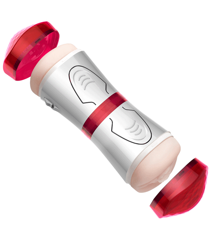 Double Ended Vibrierenden Männlich Masturbator Realistische Vagina und Anus Stark Abnehmbarem Saugnapf