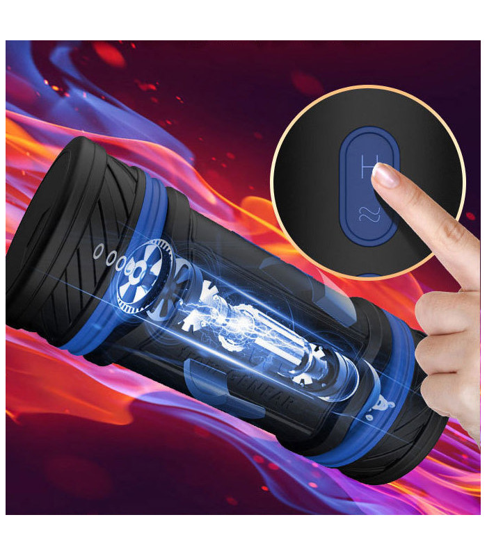 Double Ended Leistungsstarke Rotation Männlichen Masturbator Aufladbar Realistische Vagina und Mund - Blau