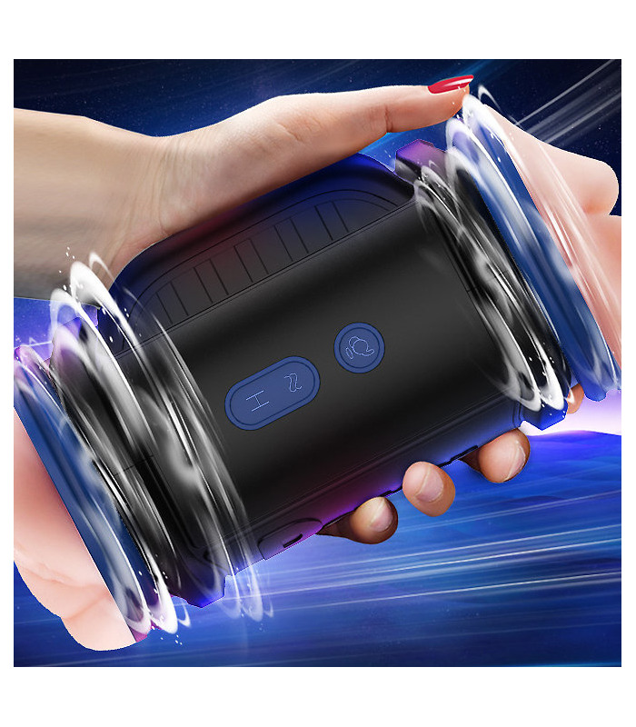 Double Ended Powerful Rotation Male Masturbator Rechargeable Realistic Vagina and Mouth - Blue