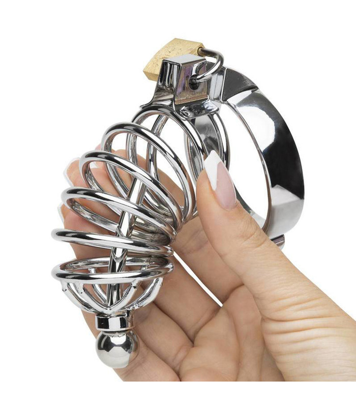 Urethral Spout Male Chastity Cage Metal Penis Locking Jail
