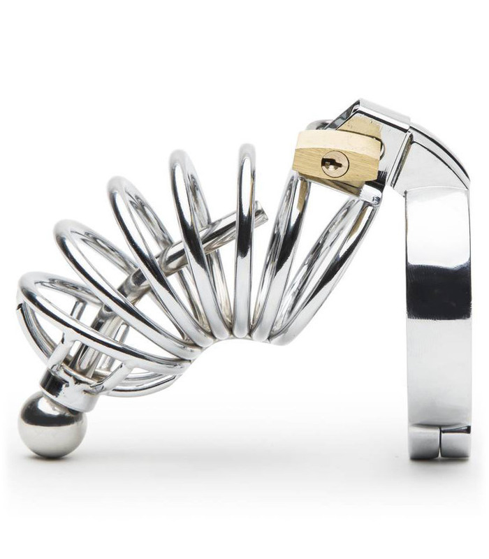 Urethral Spout Male Chastity Cage Metal Penis Locking Jail