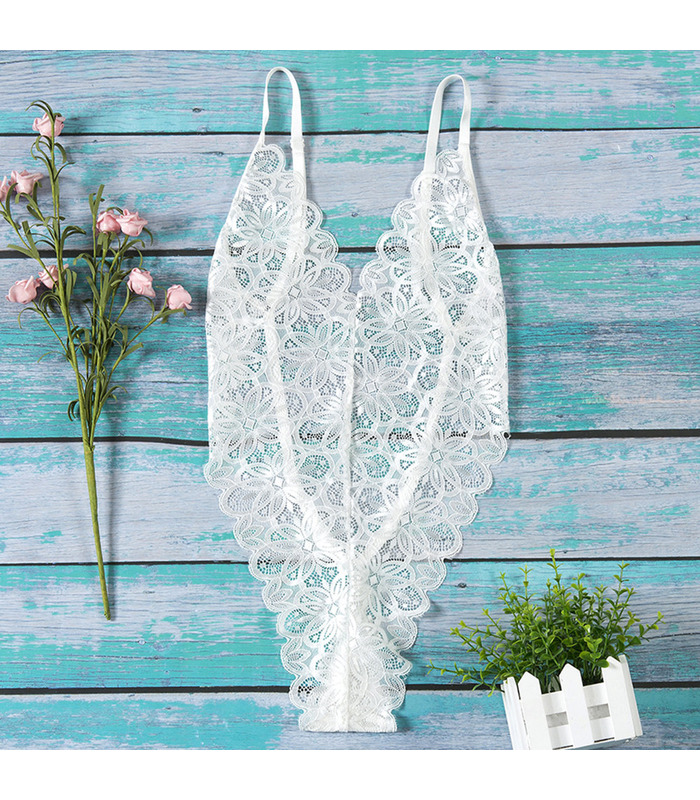 Plunge Backless Embroidery Erotic Teddies