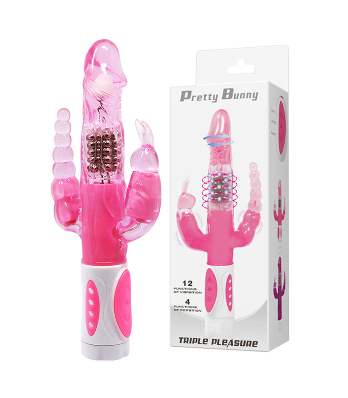 Triple Bunny Perlen-Eichel-Kopf-Kaninchen Massagegerät 12 Funktionen Vibratoren - Pink