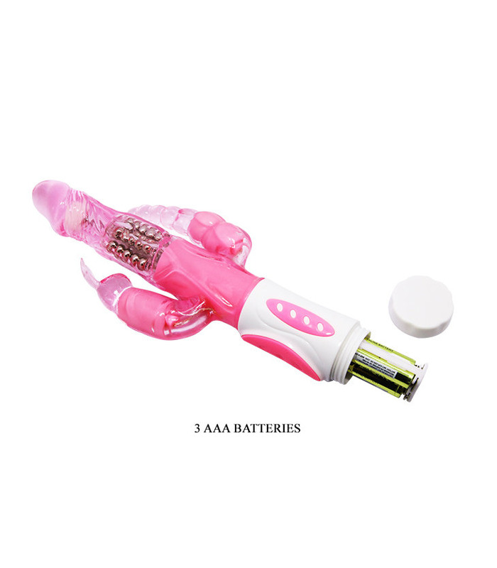 Triple Bunny Beads Glans Head Rabbit Massager 12 Functions Vibrators - Pink
