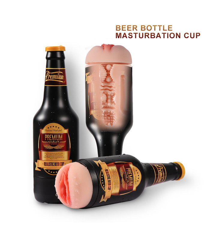 Realistische Bierflasche Pussy Männlichen Masturbatoren Abnehmbare Lebensechte Vagina - Schwarz