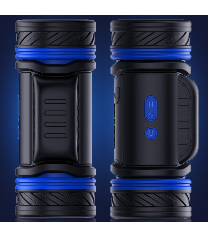 Double Ended Leistungsstarke Rotation Männlichen Masturbator Aufladbar Realistische Vagina und Mund - Blau