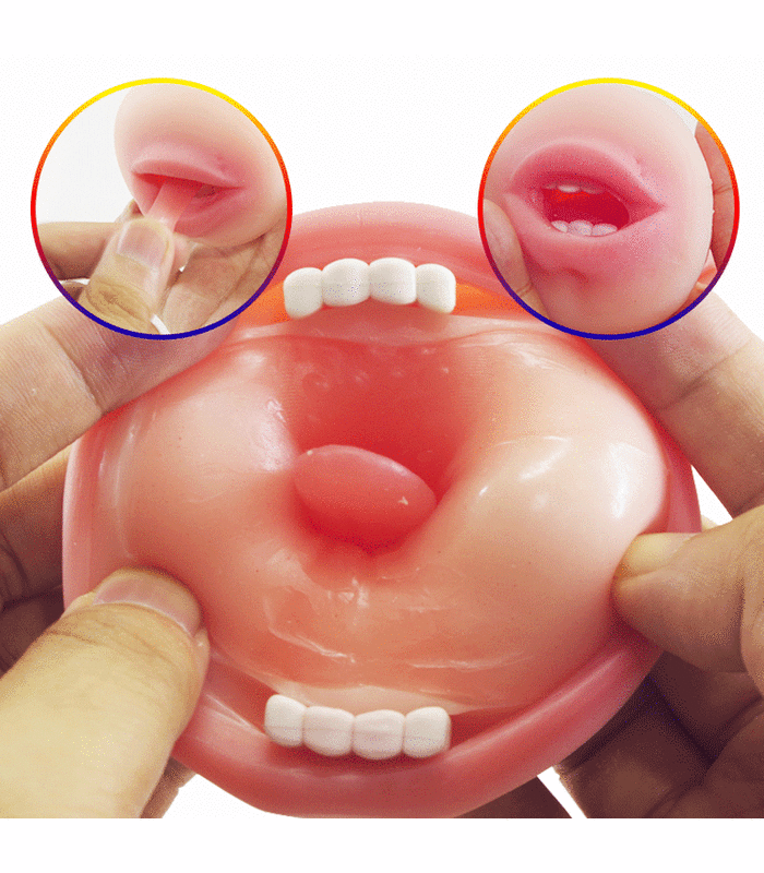 Double-Headed Aircraft Cup Stretchy Masturbator With Tongue Teeth Emulational Adult Toy Male Sex Toy - Red