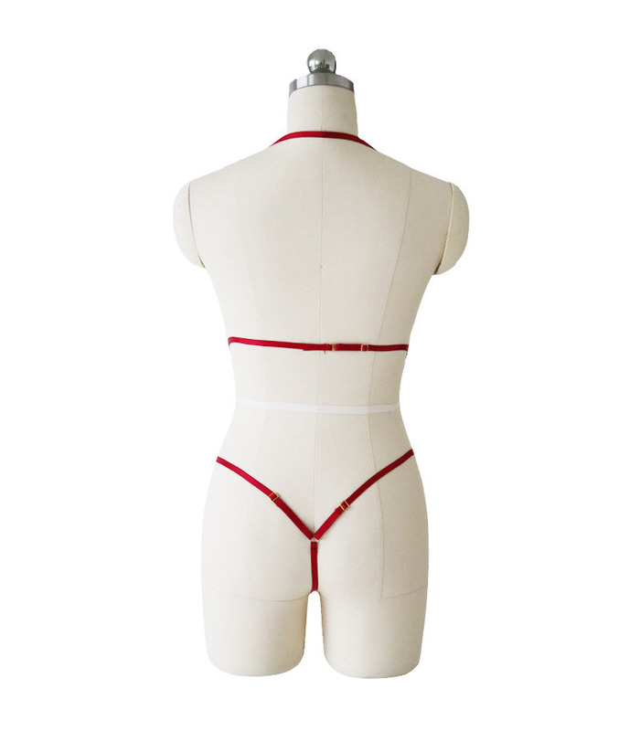 Strappy Flower Lace Hollow Out Backless Halter Teddy Female Sexy Lingerie