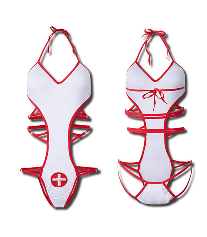 Halloween Krankenschwester Cosplay Hohl Backless Cap Teddys - US6 Weiß