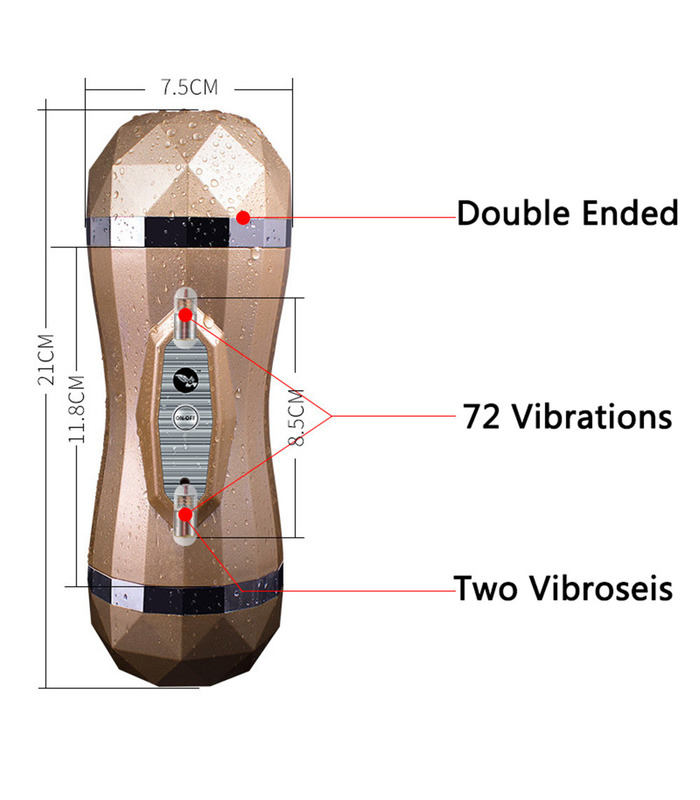 72 Vibrationen Dual-Ended Männlichen Masturbatoren Tasche Mund Vagina Gold Diamant