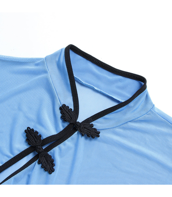 Schiere China Cheongsam Stile Sexy Chemise-Set Soft Blue Robe - FreeSize-Blau