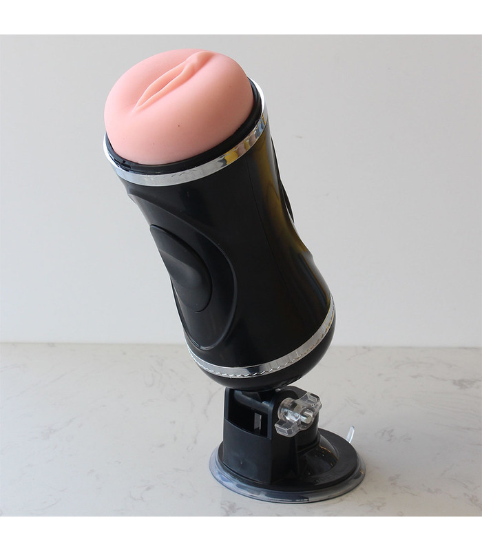 Double Ended Strong Suction Cup Male Masturbator Realistic Vagina and Ass Extrudable Shaft - Black