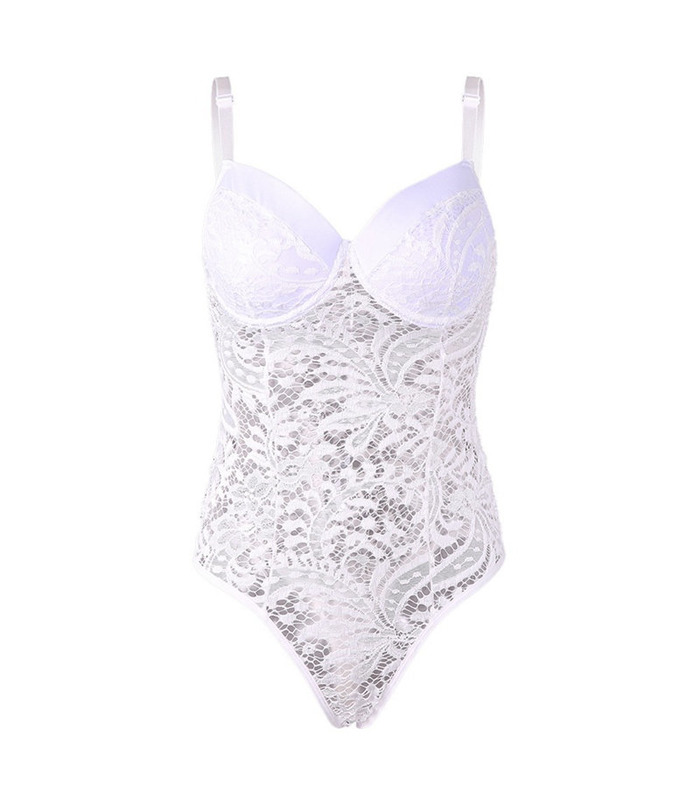 Lace Jacquard Push-Up V Collar Sleeveless Teddies