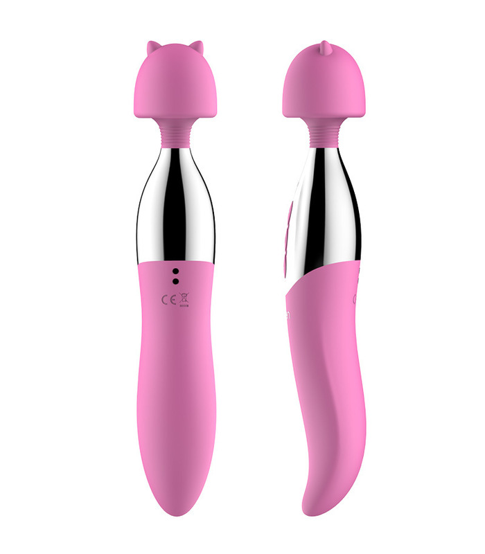Leten Dream Series Double Ended Magic Wand Cat Ears and Tongue Thermostat Rechargeable - Pink