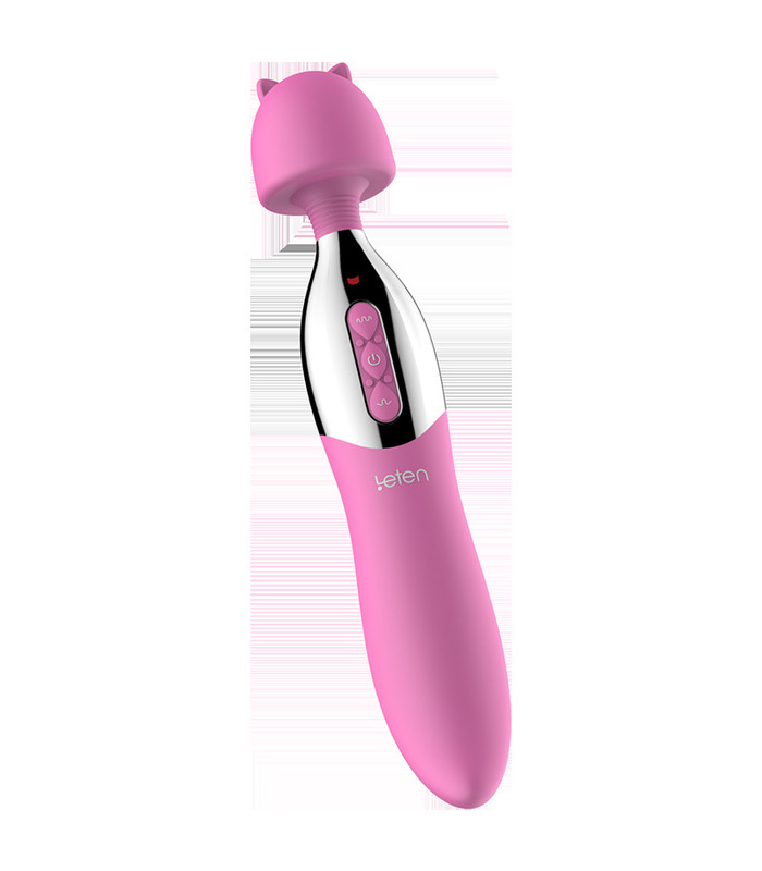 Leten Dream Series Double Ended Magic Wand Cat Ears and Tongue Thermostat Rechargeable - Pink