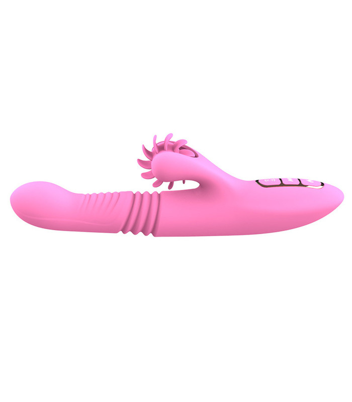 Rolling Tongues Rabbit Vibrator Rechargeable Clit Licking Thruster Smart Heating Sex Toys for Women