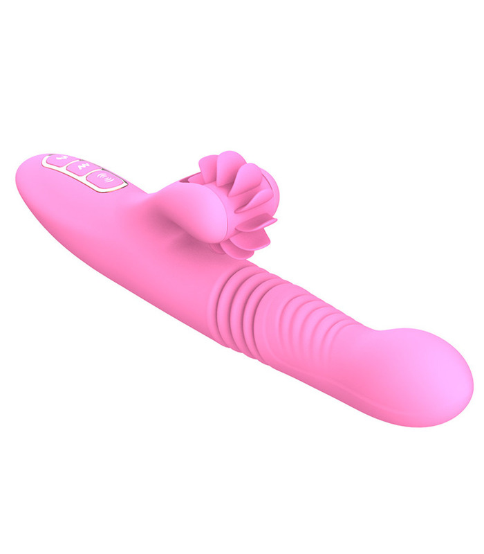 Rolling Tongues Rabbit Vibrator Rechargeable Clit Licking Thruster Smart Heating Sex Toys for Women