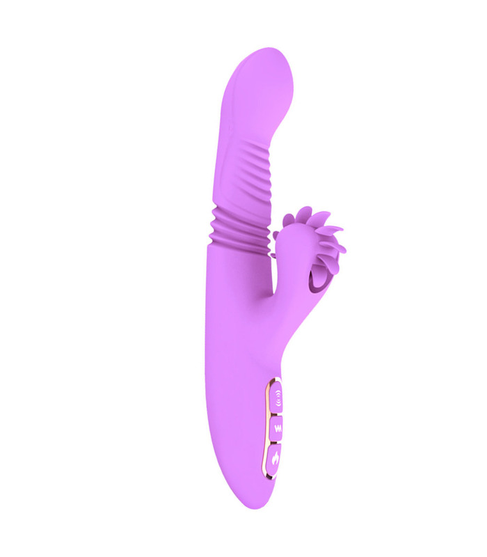 Rolling Tongues Rabbit Vibrator Rechargeable Clit Licking Thruster Smart Heating Sex Toys for Women