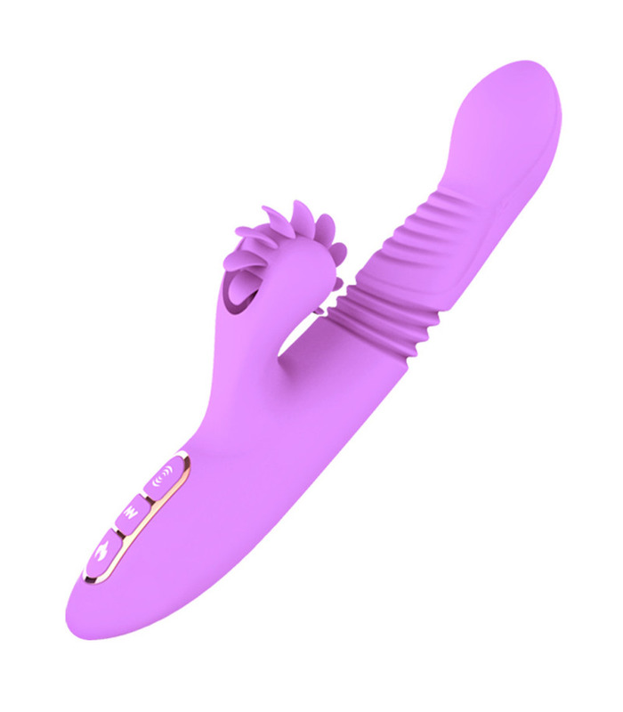 Rolling Tongues Rabbit Vibrator Rechargeable Clit Licking Thruster Smart Heating Sex Toys for Women